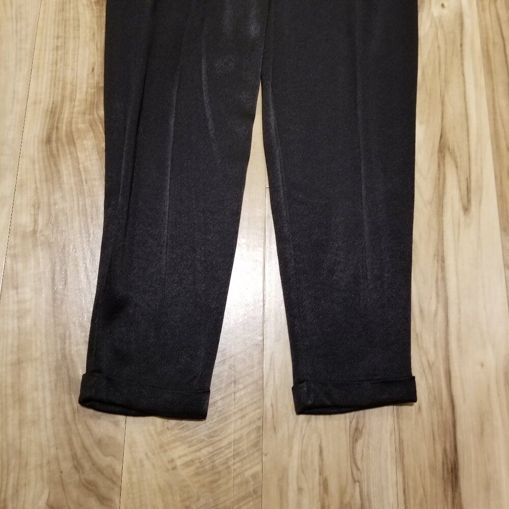 HM New Womens Dress Pant Sz 2 High Waist Pleated Tapered Cuffs NWT Black Shimmer - Picture 7 of 11